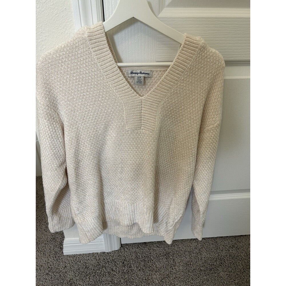 Tommy Bahama Women Knit Ivory Knit hood sweater Small S Cozy Comfy Homy Relax